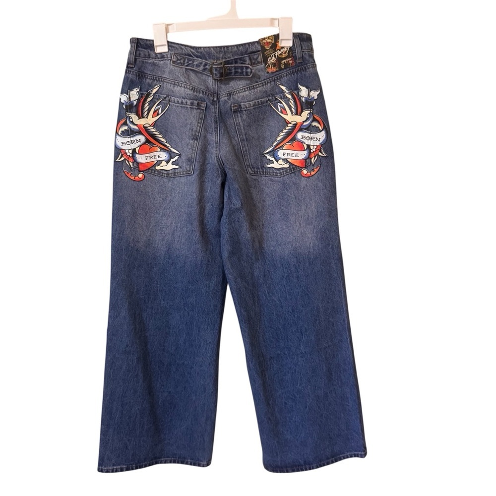 NWT Ed Hardy Women's Loose Fit Buckle Back Denim Born Free Jeans SIZE 30